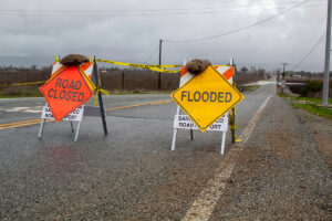 Road closures due to flooding from storm.