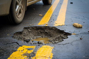 Potholes are a result of rainy winter months.