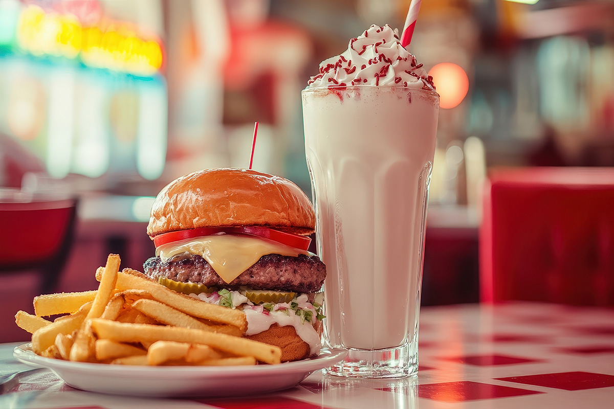 A burger fried and shake to celebrate burger day on the road.